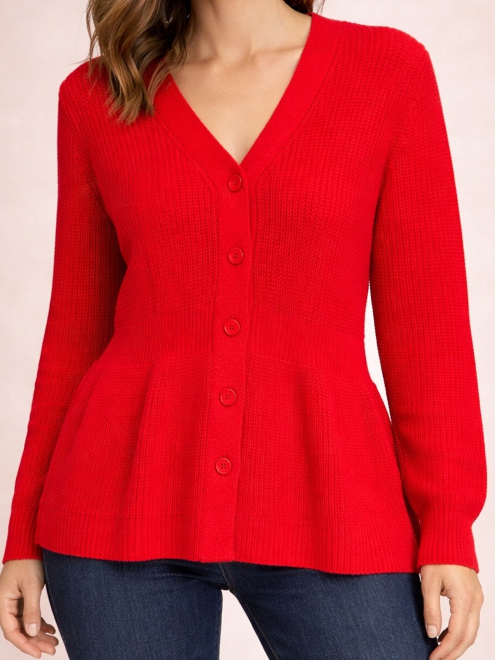 Women’s Red Plus Size Peplum Cardigan - 3XL
